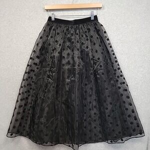 J. Crew Skirt Women's XXS Black Velvet Dot Midi Organza Polka Dot Party Lined